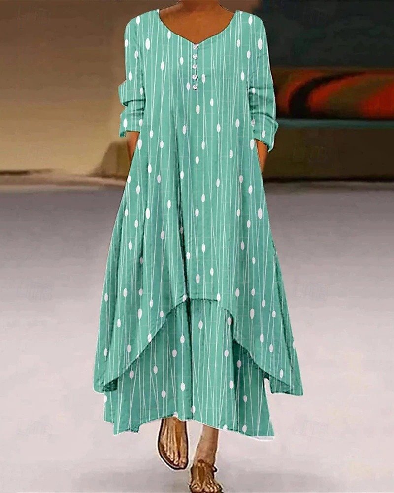 Women Striped Summer Dress Crew Neck Long Sleeve Shirt Dress A-Line Dress