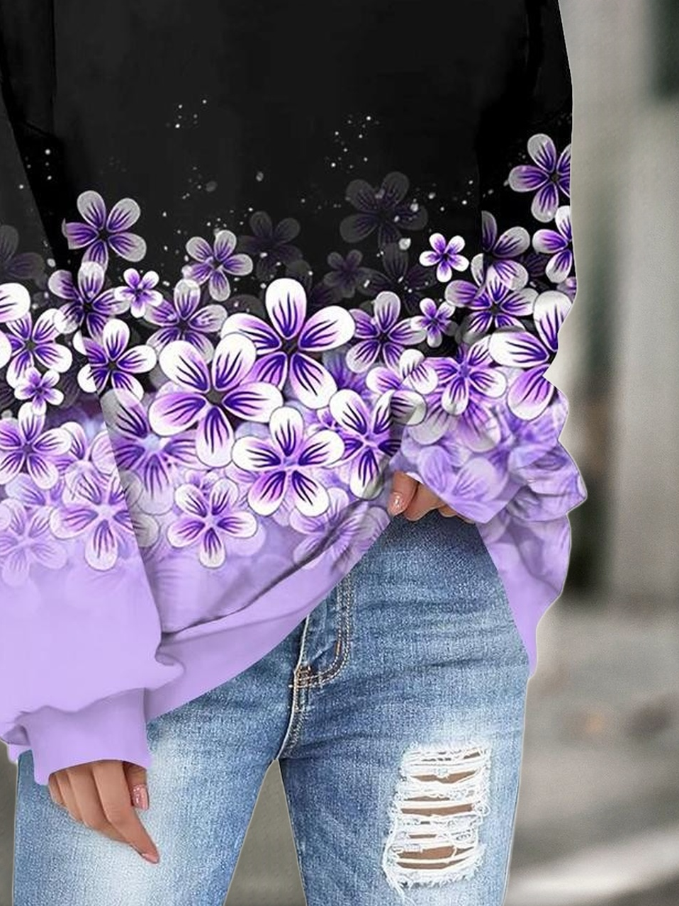 Casual Crew Neck Floral Sweatshirt Printing