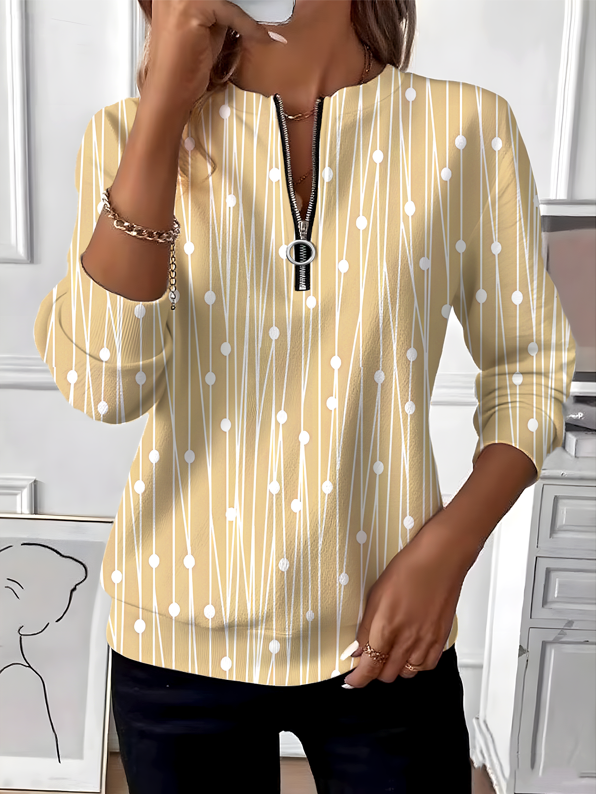 Vintage Crew Neck Geometric Sweatshirt