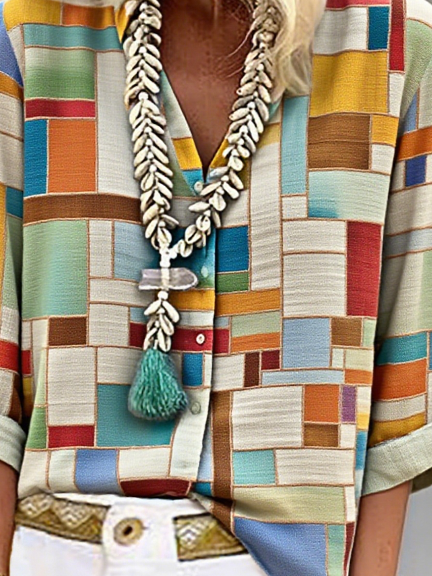 Stand Collar Long Sleeve Striped Regular Loose Shirt For Women