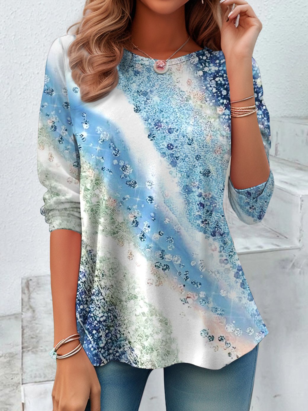 Vintage Ombre Crew Neck Long Sleeve T-shirt