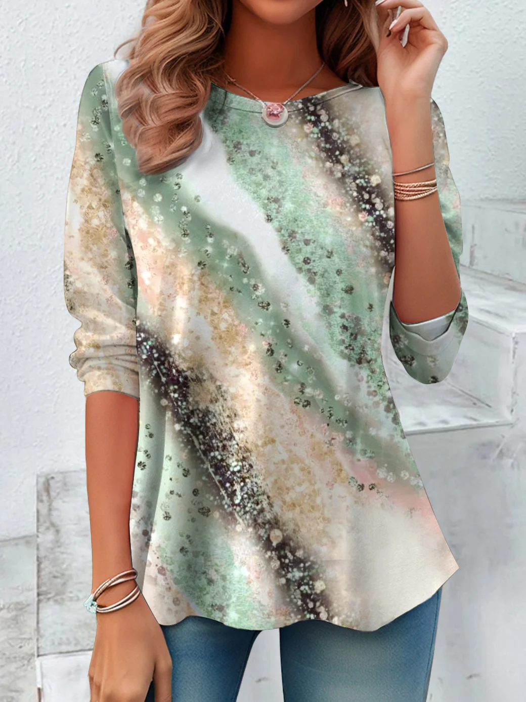 Vintage Ombre Crew Neck Long Sleeve T-shirt