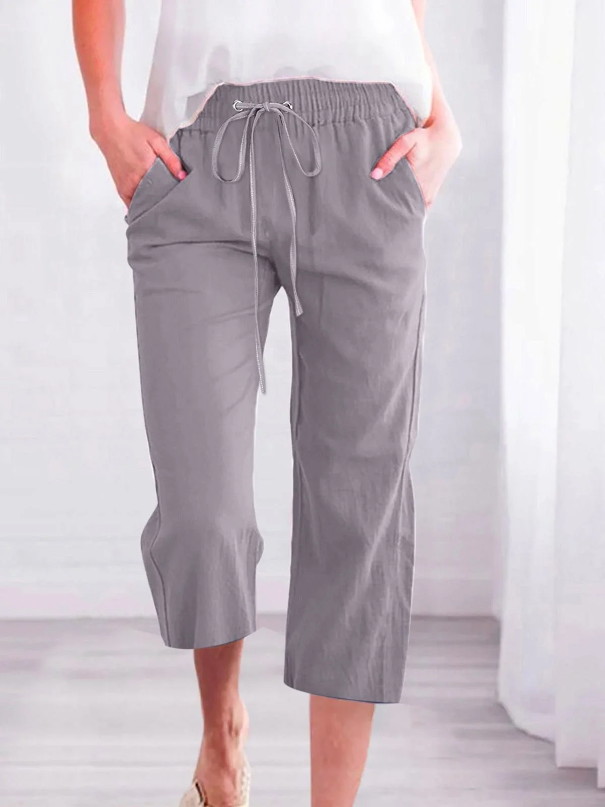 Women Plain Capris Pants Casual Summer Trousers