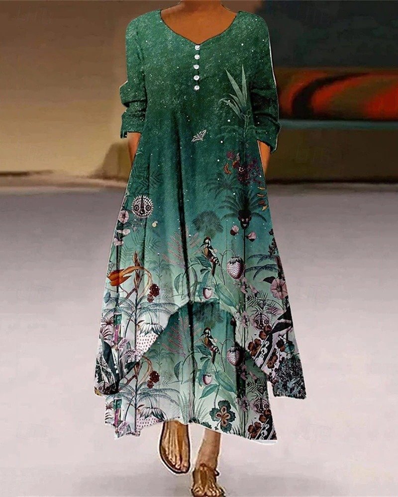 Women Striped Summer Dress Crew Neck Long Sleeve Shirt Dress A-Line Dress