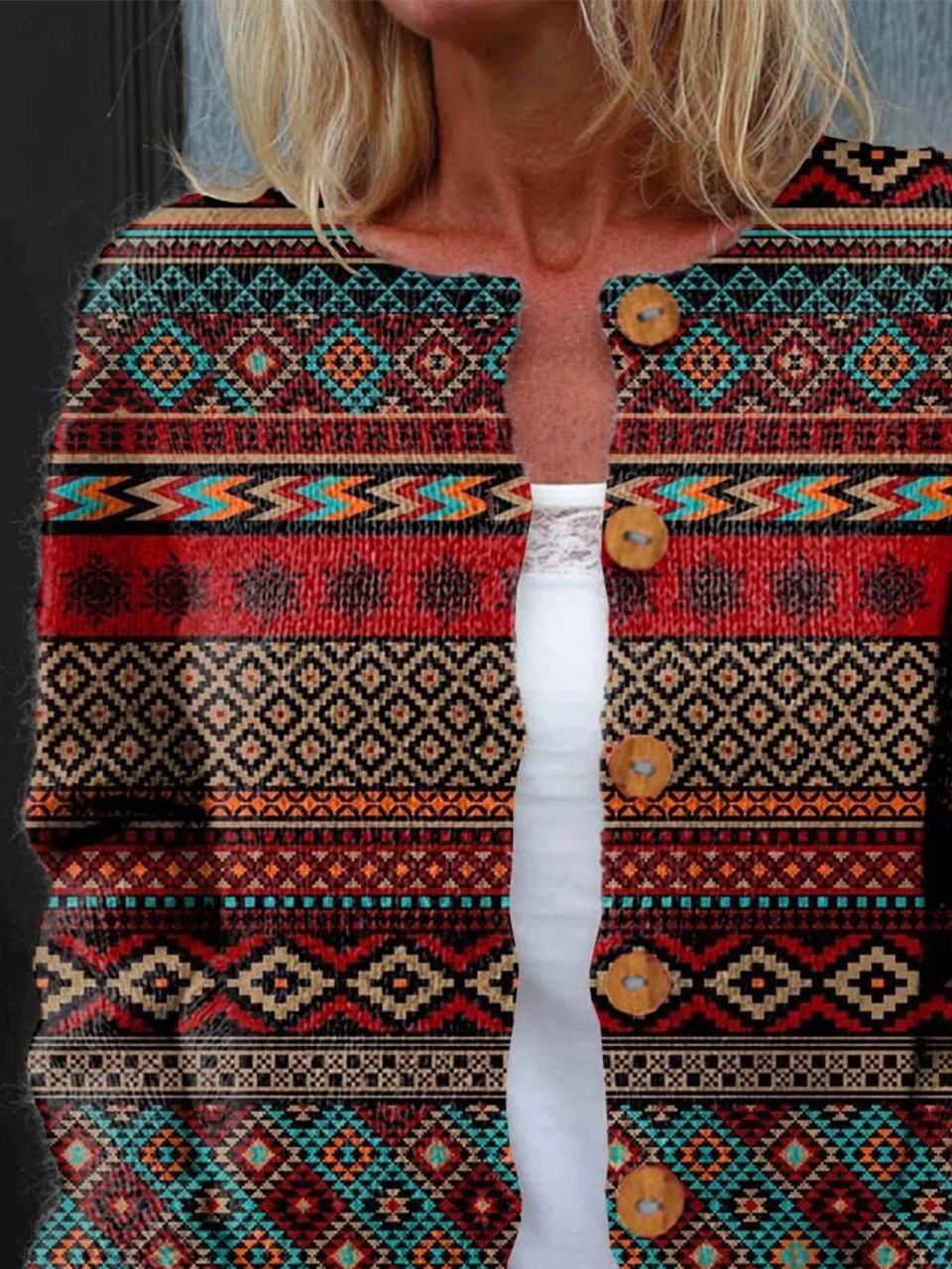 Women Knitted Striped Long Sleeve Comfy Vintage Cardigan