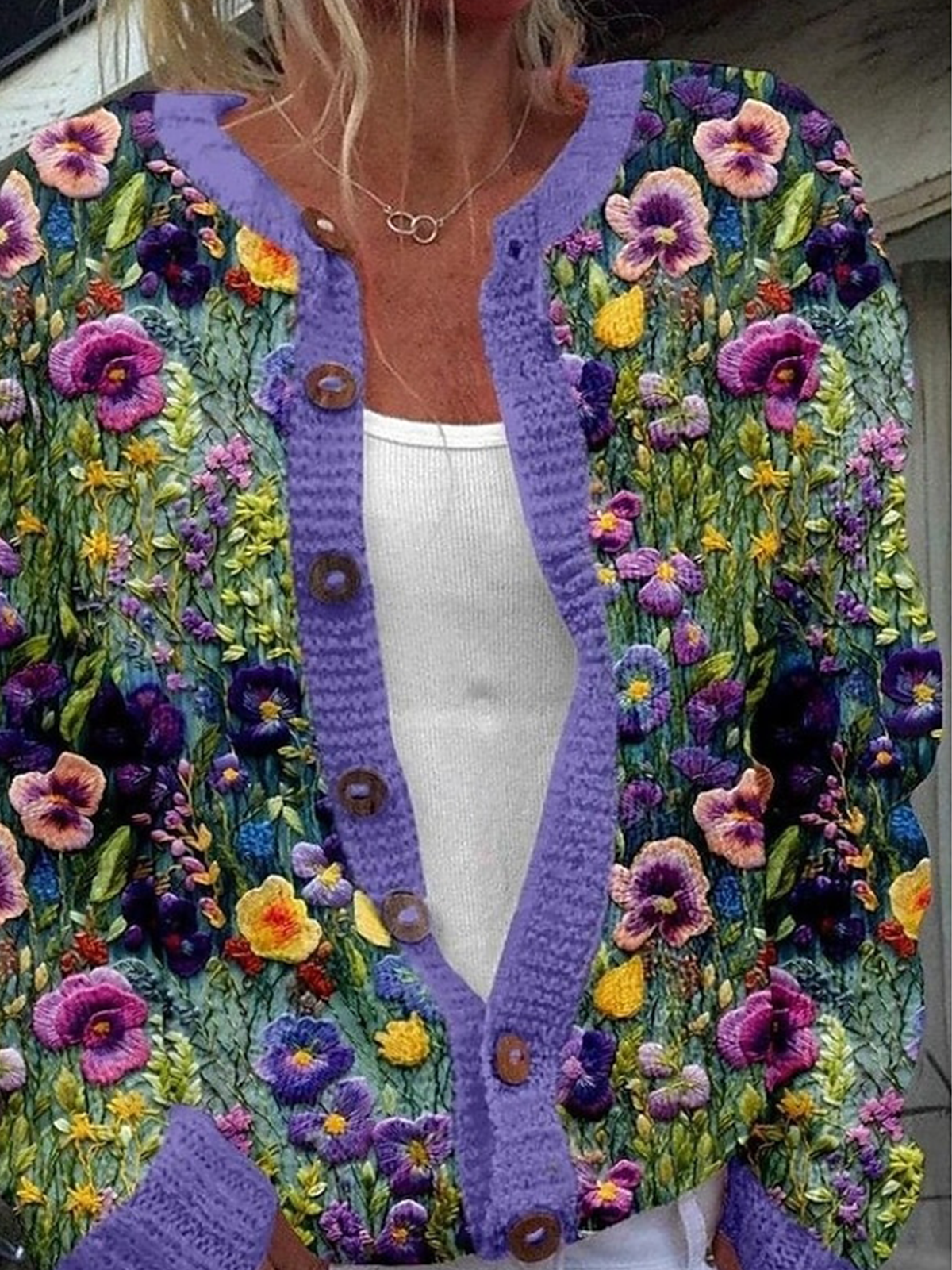 Women Wool/Knitting Floral Long Sleeve Comfy Casual Cardigan