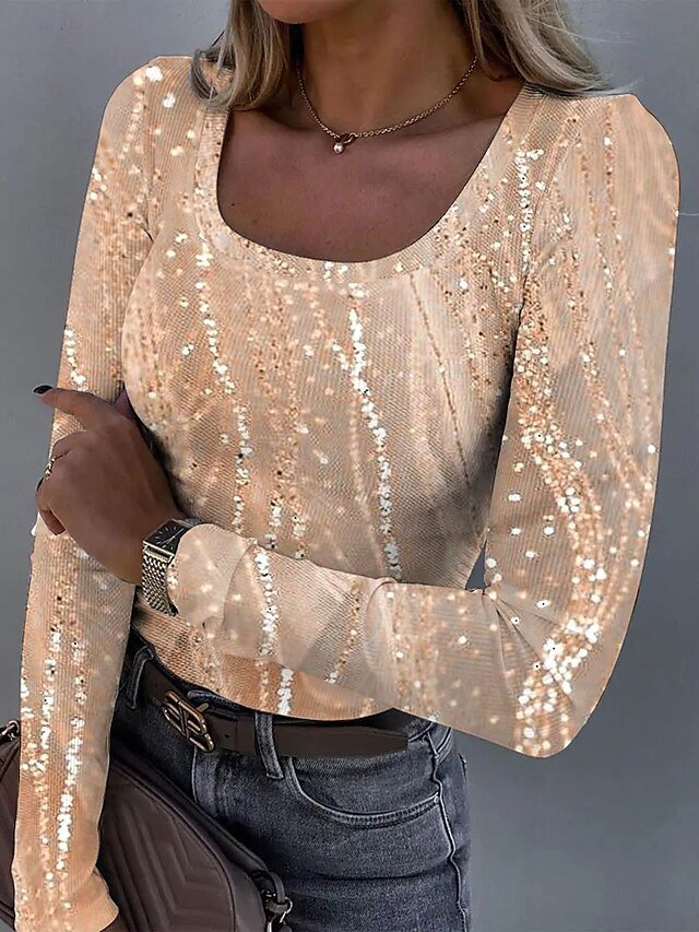 Casual Striped U-Neck Long Sleeve T-shirt