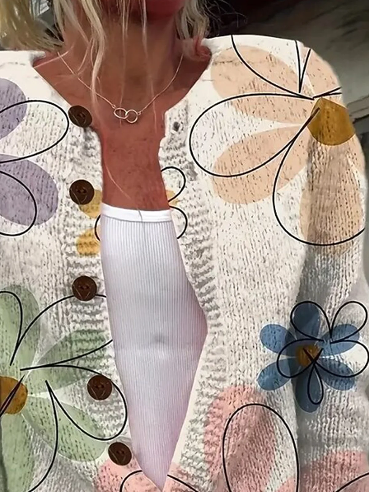 Women Wool/Knitting Floral Long Sleeve Comfy Casual Cardigan