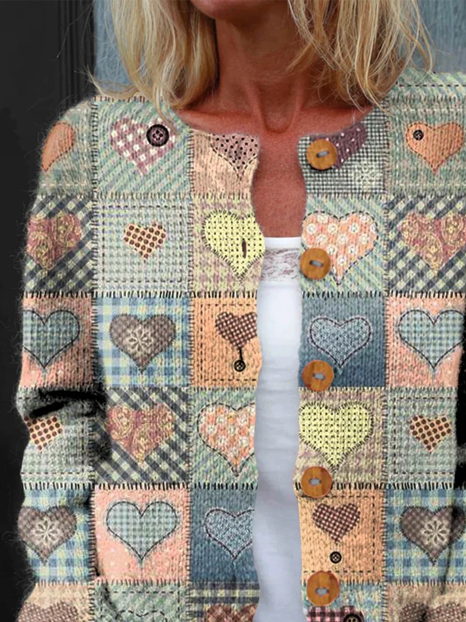 Women Knitted Geometric Long Sleeve Comfy Vintage Cardigan