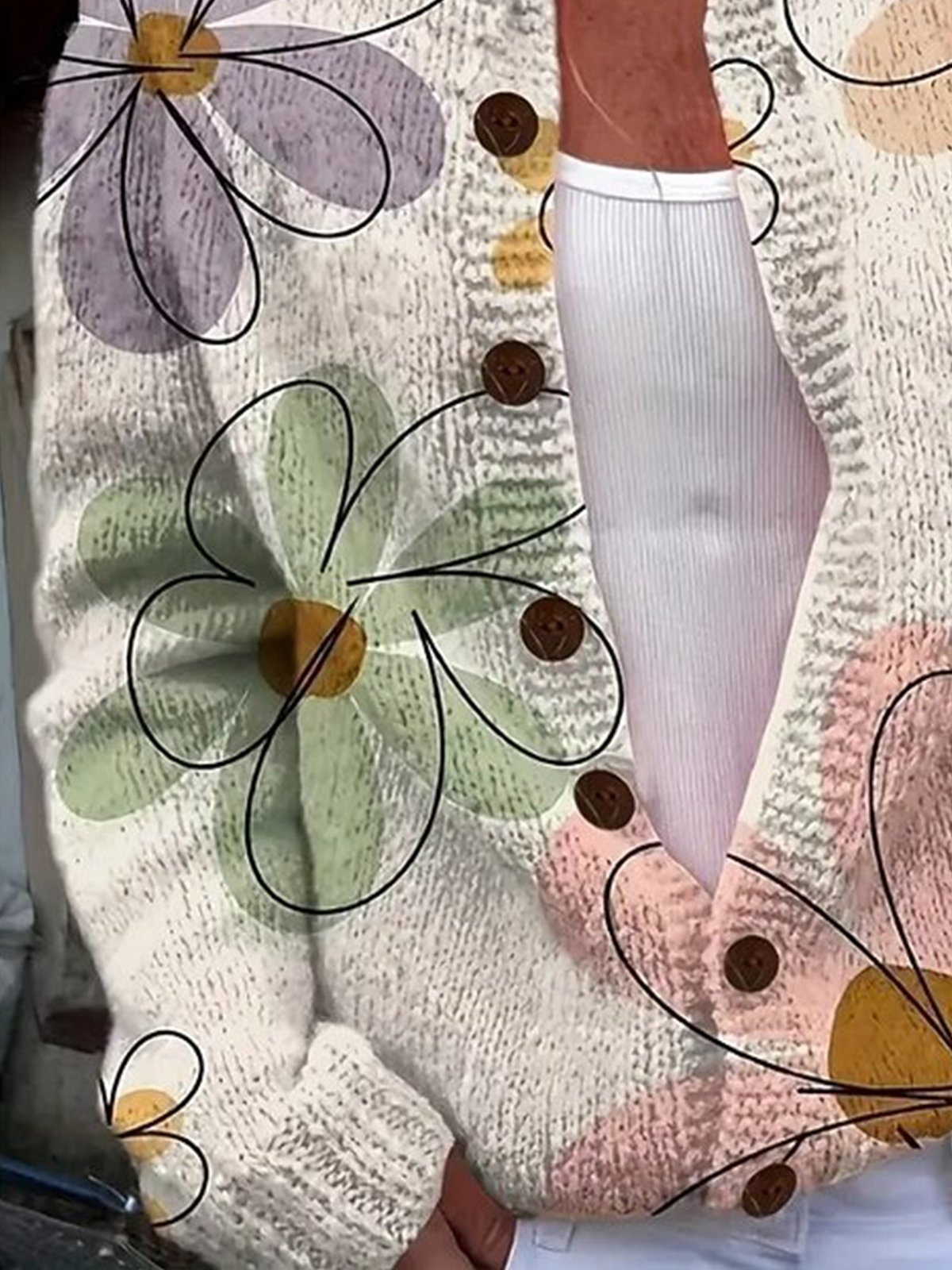 Women Wool/Knitting Floral Long Sleeve Comfy Casual Cardigan