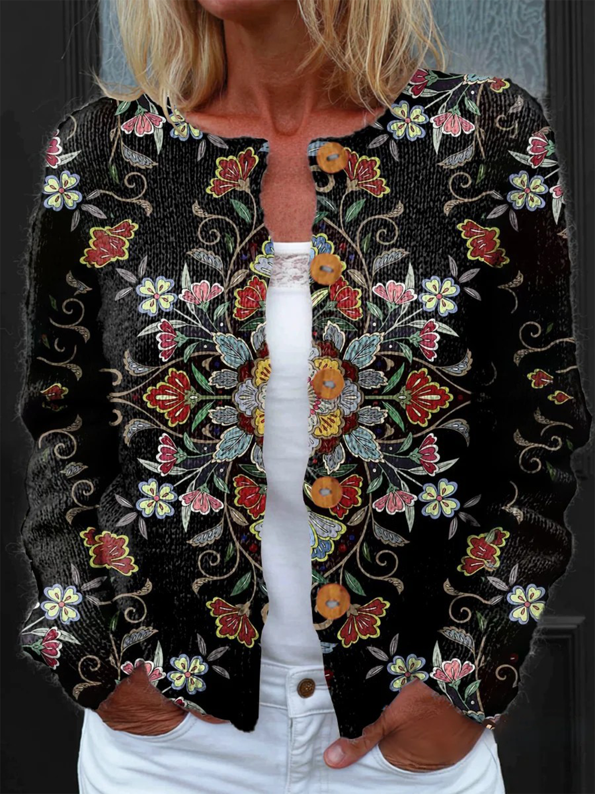 Women Knitted Striped Long Sleeve Comfy Vintage Cardigan