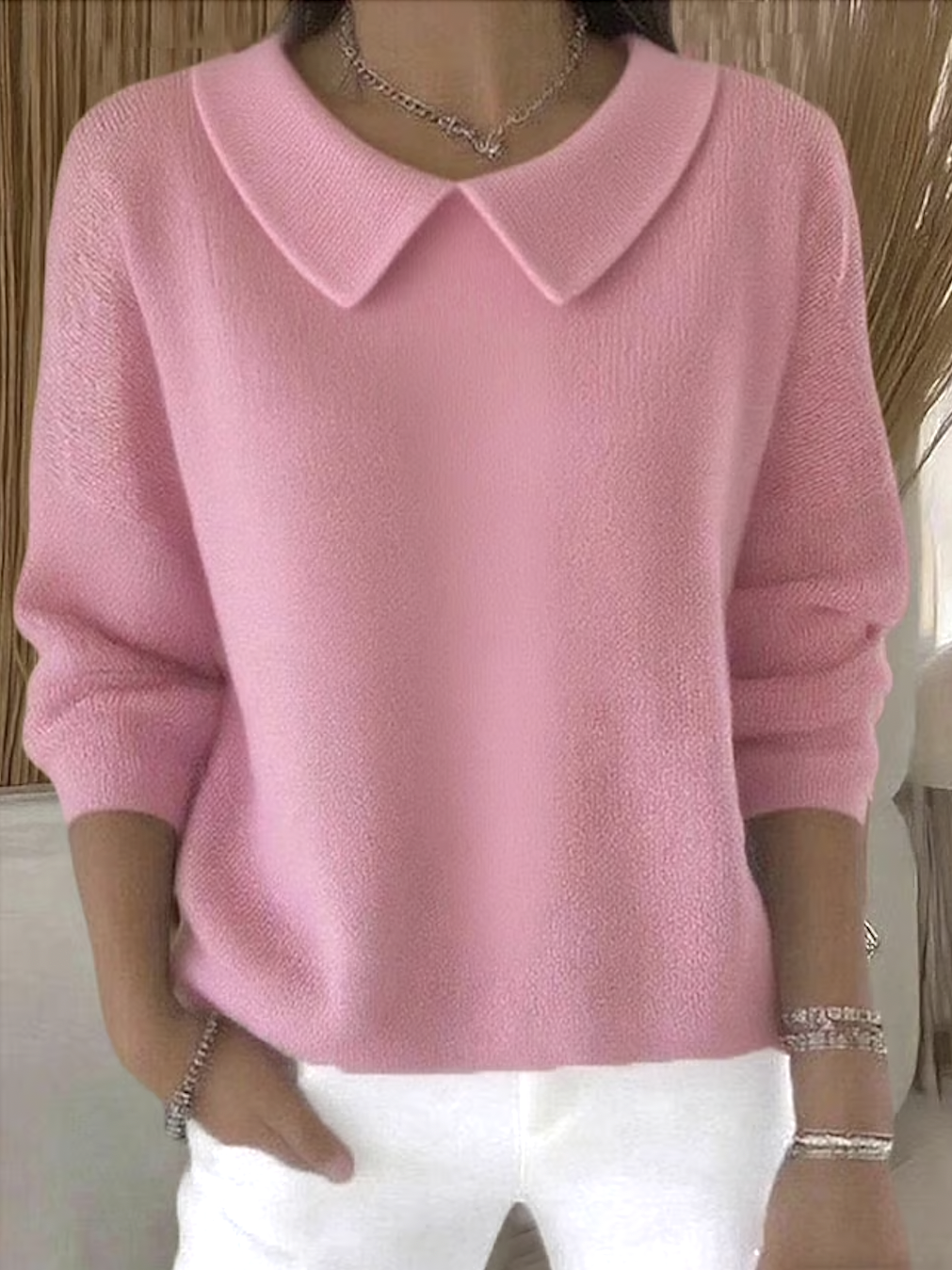 Women Cotton Plain Long Sleeve Comfy Casual Sweater