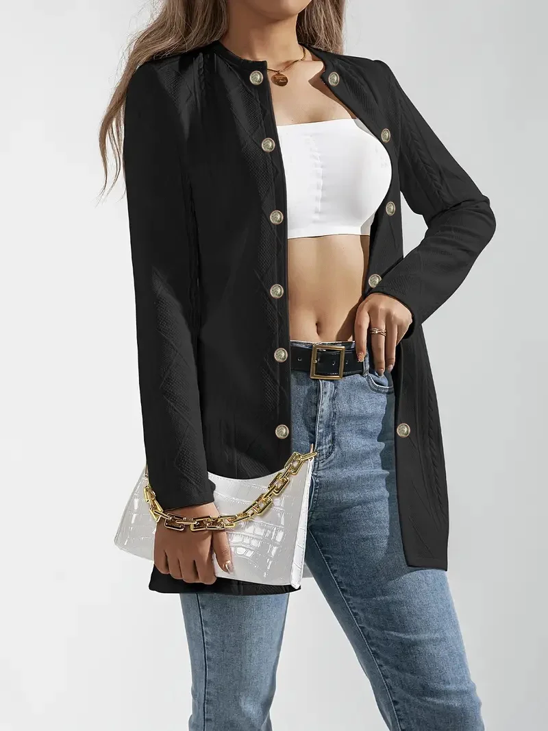 Women Plain Spring/Fall Outerwear Casual Long Sleeve Crew Neck Mid-long Blazer