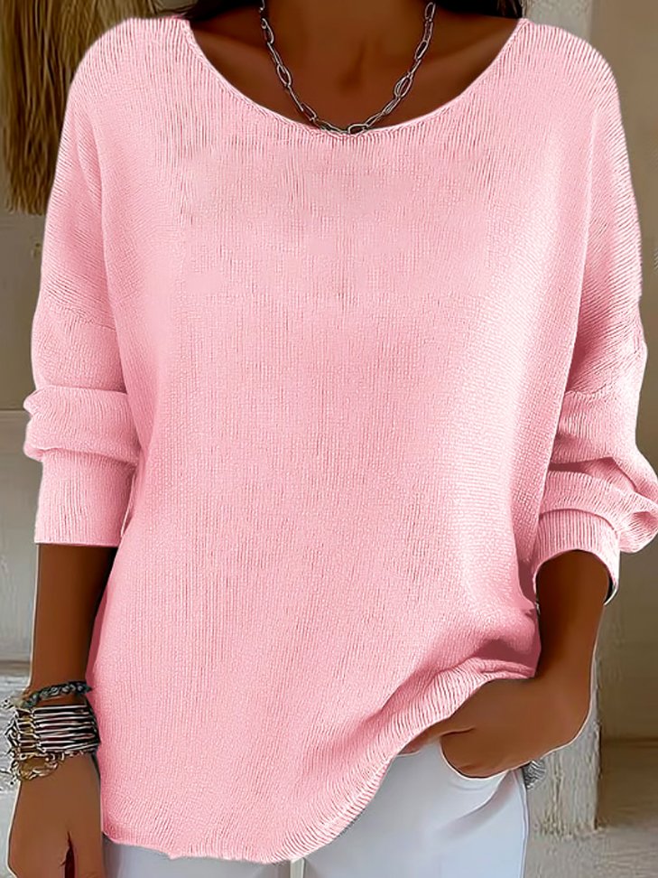 Casual Plain Crew Neck Long Sleeve T-shirt