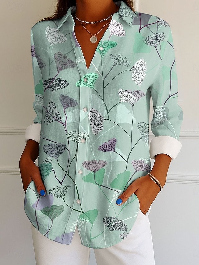 V Neck Long Sleeve Abstract Graphic Regular Micro-Elasticity Regular Fit Shirt For Women