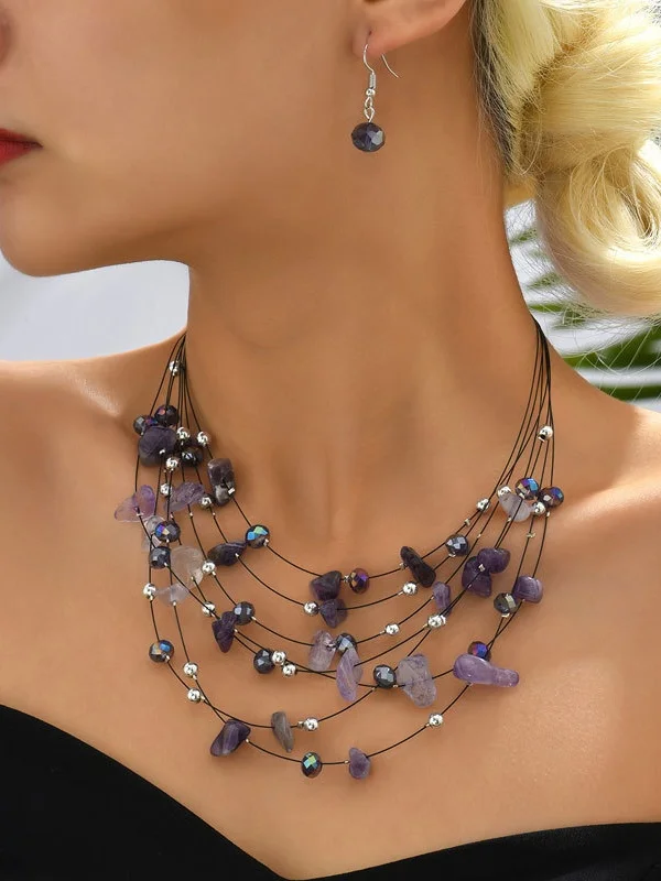 Multi-layer Exaggerated Bohemian Turquoise Crystal Necklace Earring Set