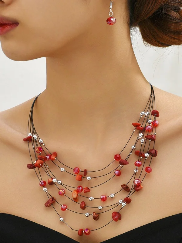 Multi-layer Exaggerated Bohemian Turquoise Crystal Necklace Earring Set