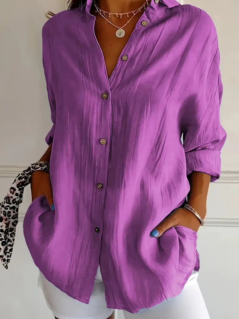 Shirt Collar Regular Sleeve Long Sleeve Plain Buckle Regular Loose Button Up Shirt Shirt For Women