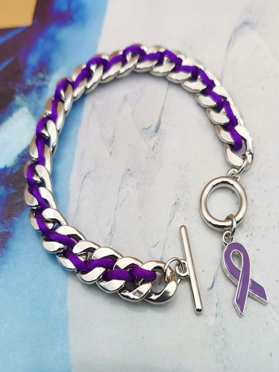 Alzheimer's Disease Electroplated Alloy Chain Rope Braided Love Small Gift Charity Bracelet Purple Ribbon Bracelet
