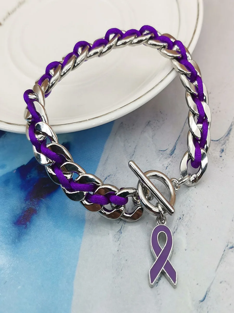 Alzheimer's Disease Electroplated Alloy Chain Rope Braided Love Small Gift Charity Bracelet Purple Ribbon Bracelet