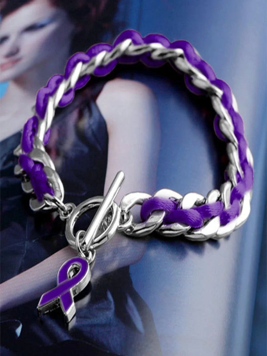 Alzheimer's Disease Electroplated Alloy Chain Rope Braided Love Small Gift Charity Bracelet Purple Ribbon Bracelet