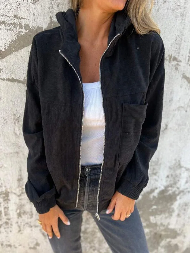 Women Spring/Fall Outerwear Vintage Split Joint Plain Long Sleeve Stand Collar Jacket