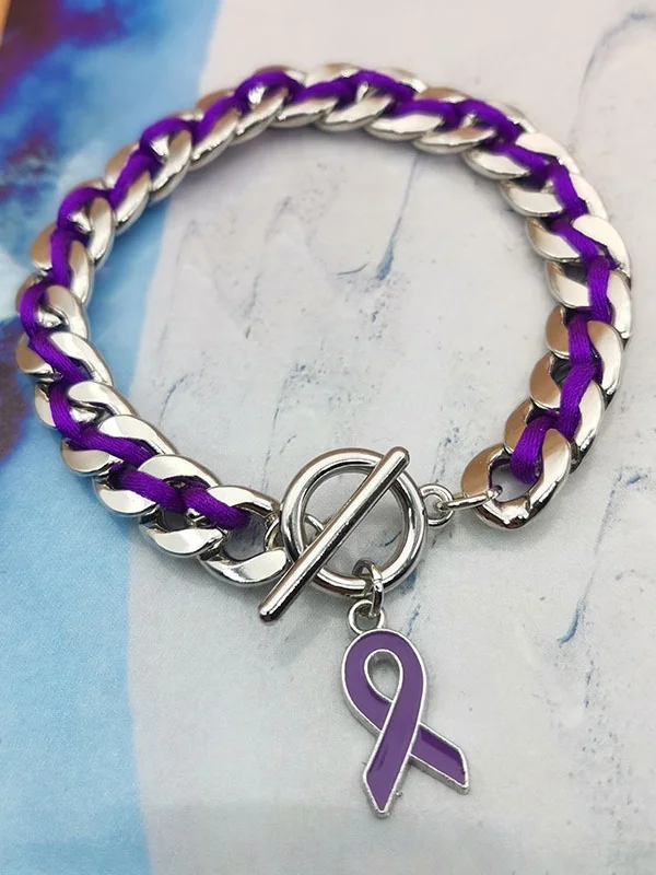 Alzheimer's Disease Electroplated Alloy Chain Rope Braided Love Small Gift Charity Bracelet Purple Ribbon Bracelet