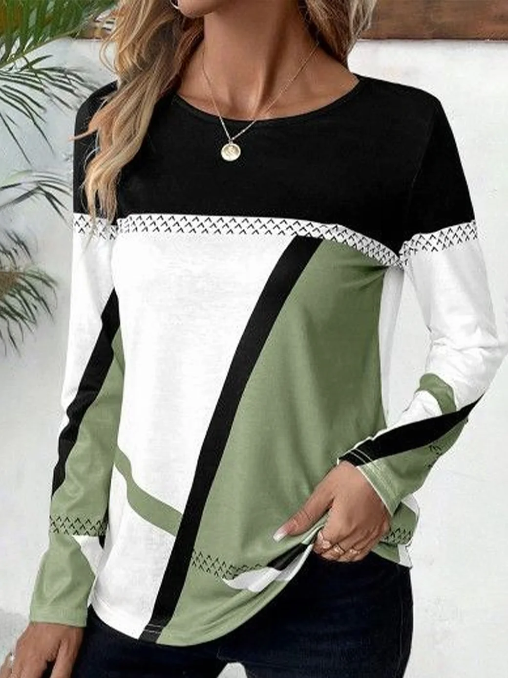 Casual Abstract Crew Neck Long Sleeve T-shirt