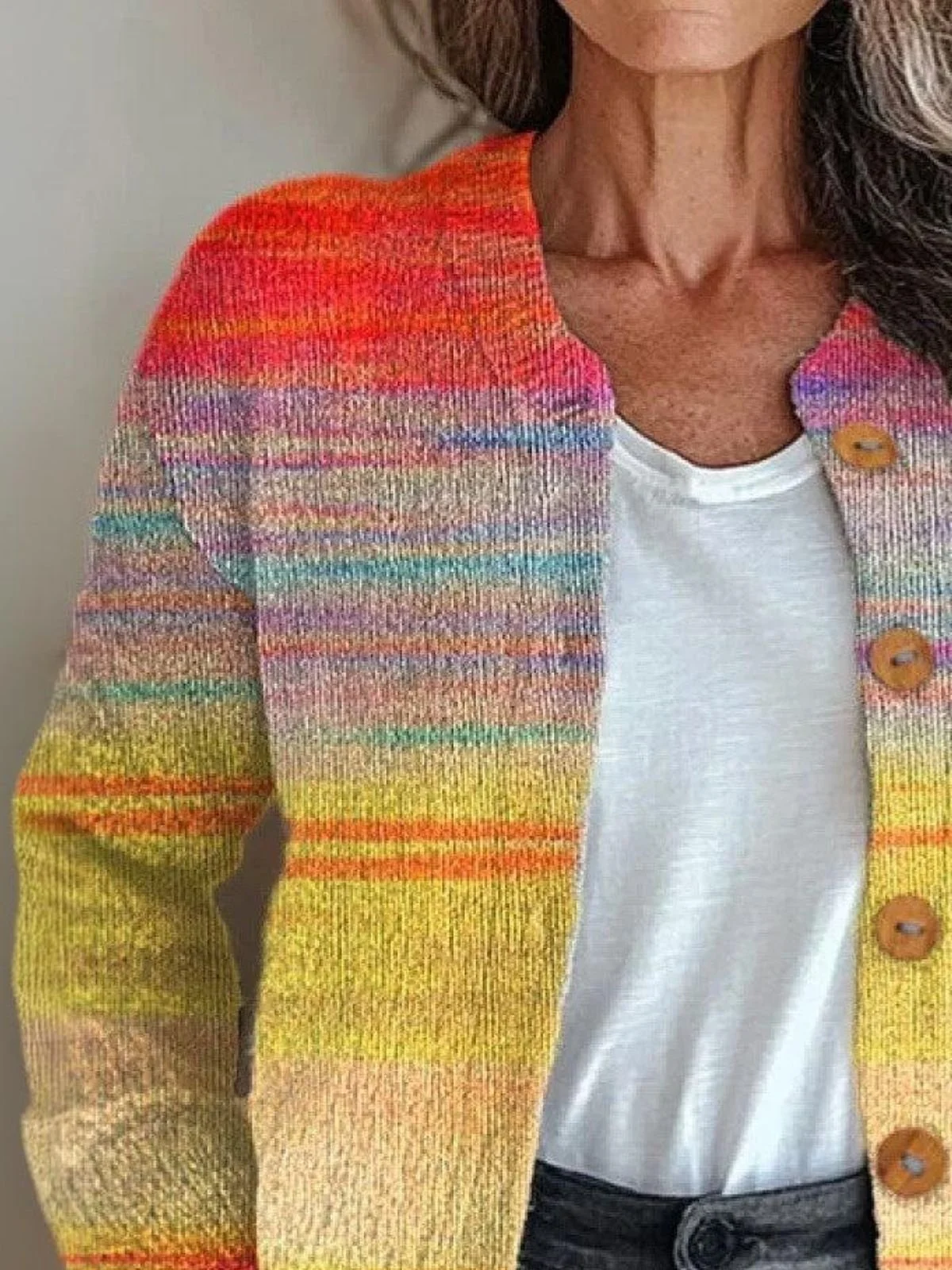 Women Knitted Ombre Long Sleeve Comfy Vintage Cardigan