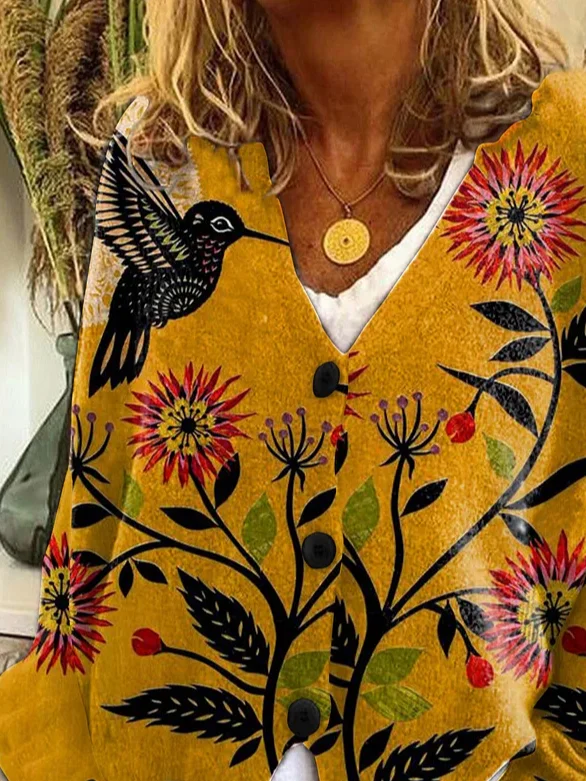 Women Floral Long Sleeve Comfy Casual Printing Cardigan