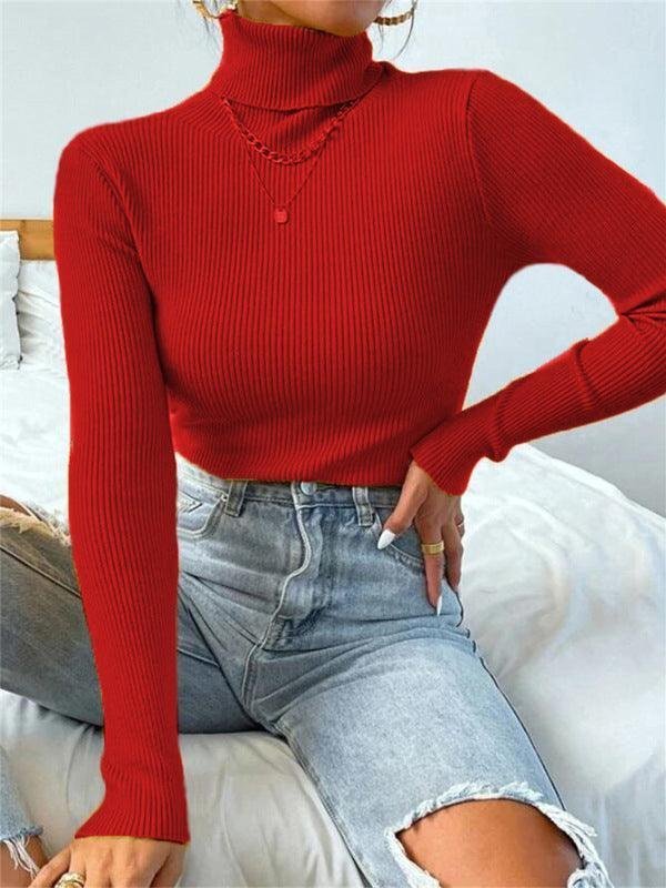 Light Luxury High-End Sweater Autumn And Winter Pile Collar Base Sweater Slim Fit Thick Base Sweater