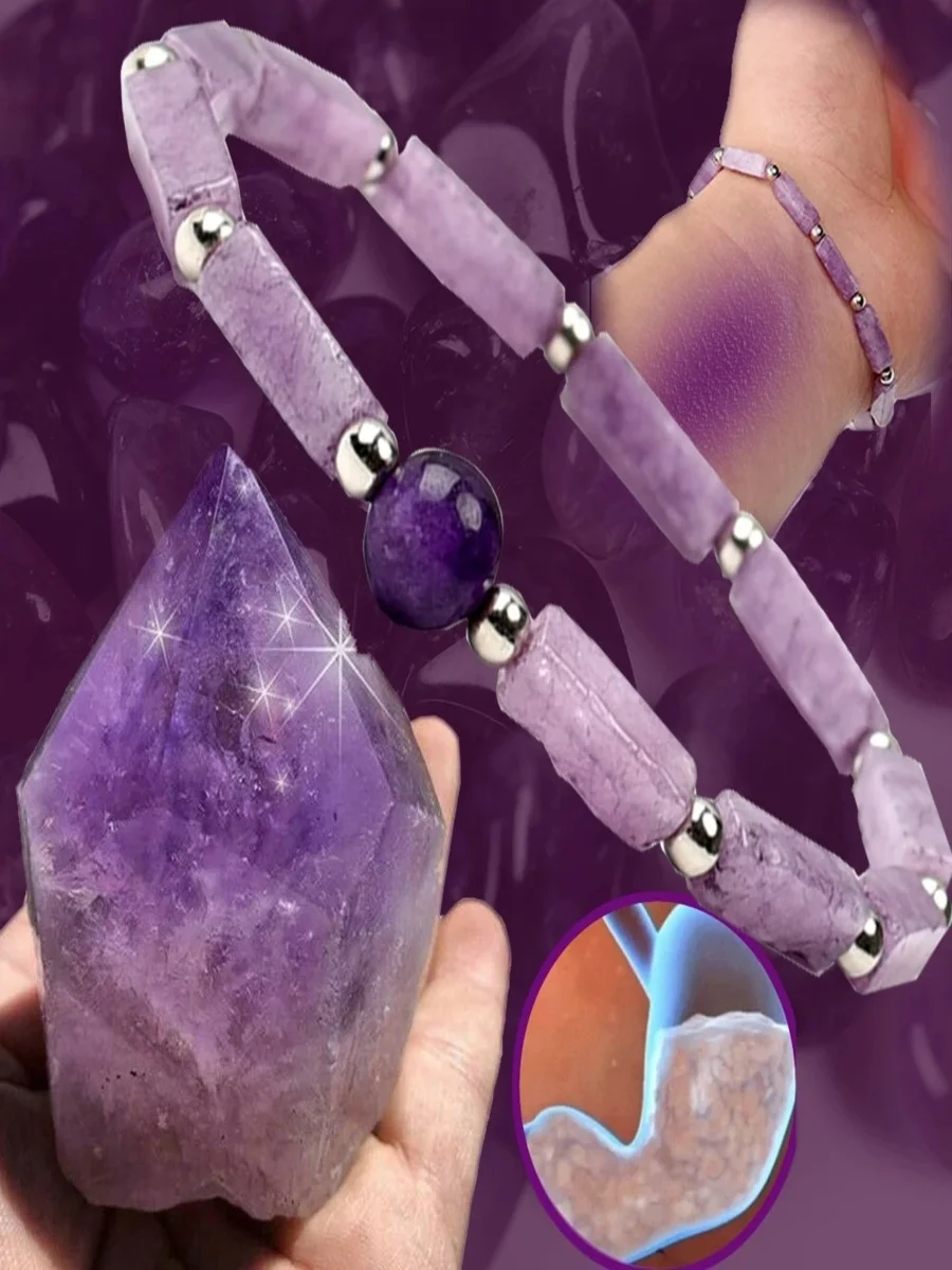 Natural Amethyst Square Column Stitching Bracelet Round Bead Amethyst Bracelet