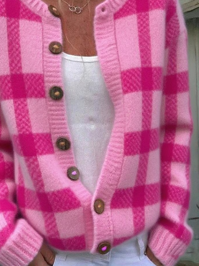 Women Plaid Long Sleeve Comfy Casual Printing Cardigan