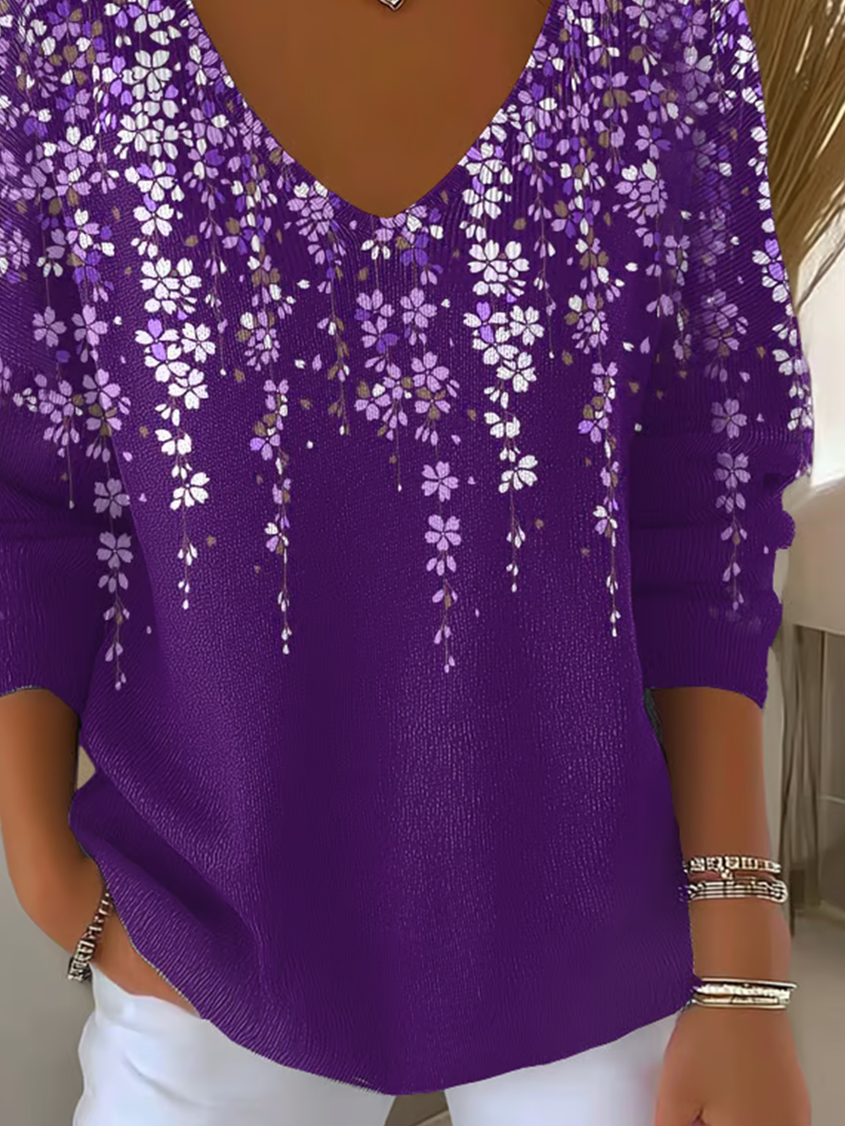 Women Cotton Floral Long Sleeve Comfy Casual Sweater