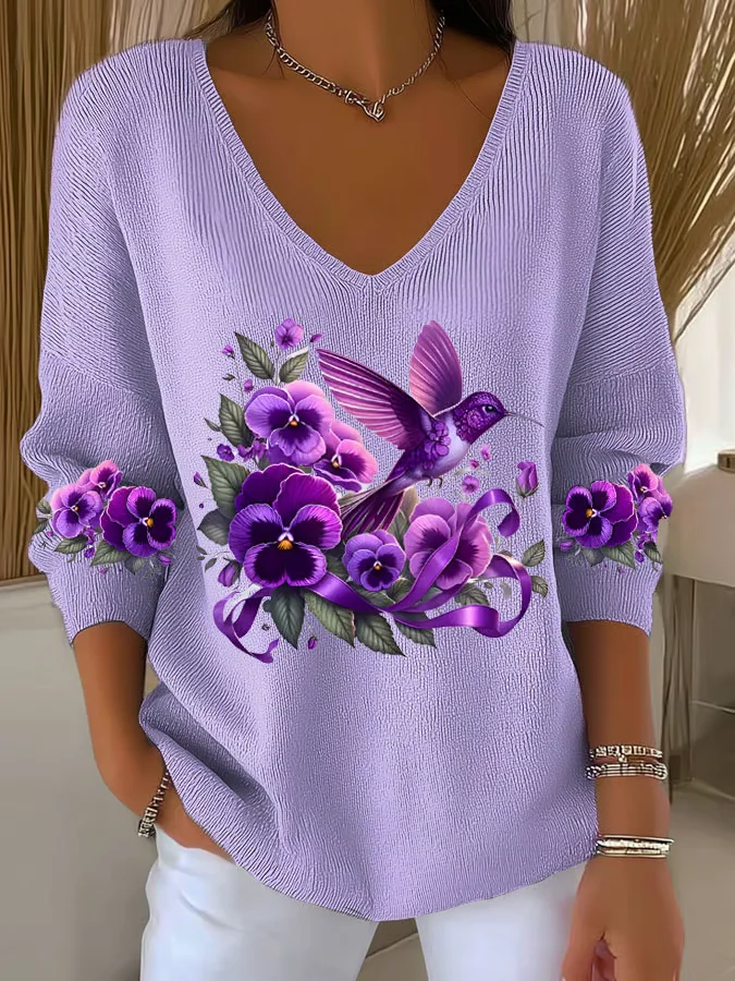 Women Cotton Floral Long Sleeve Comfy Casual Sweater