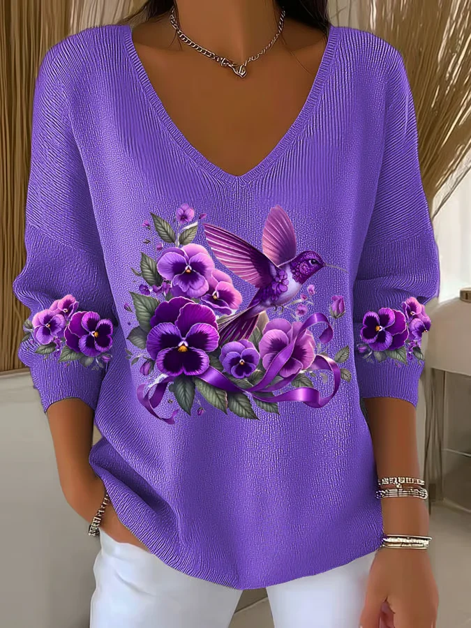 Women Cotton Floral Long Sleeve Comfy Casual Sweater
