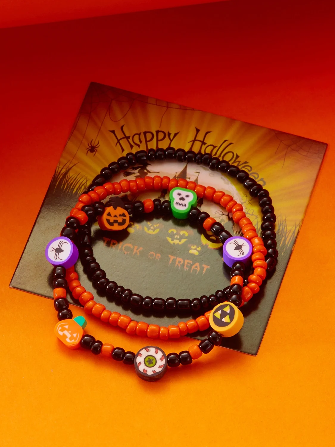 Halloween Bracelet Amazon Hot Sale Rice Bead Orange Pumpkin Skull Pendant Set Hand Jewelry