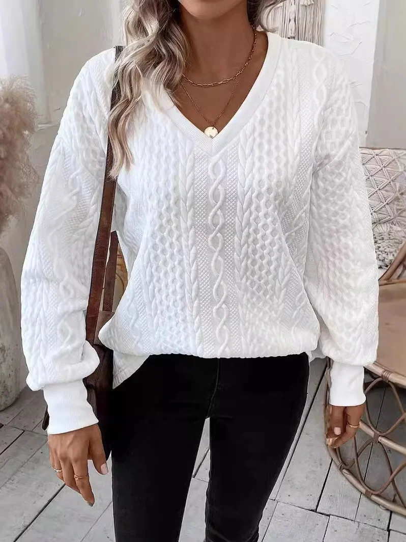 Vintage V Neck Geometric Sweatshirt Jacquard