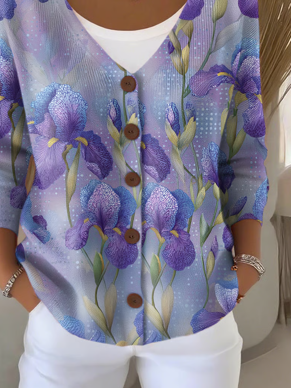 Women Cotton Floral Long Sleeve Comfy Casual Cardigan