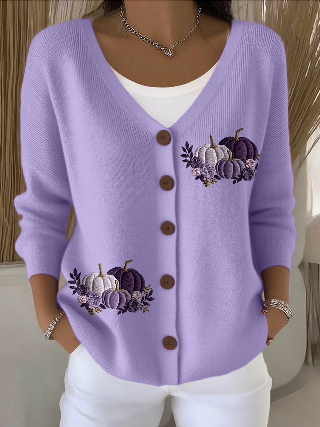 Women Cotton Floral Long Sleeve Comfy Casual Cardigan