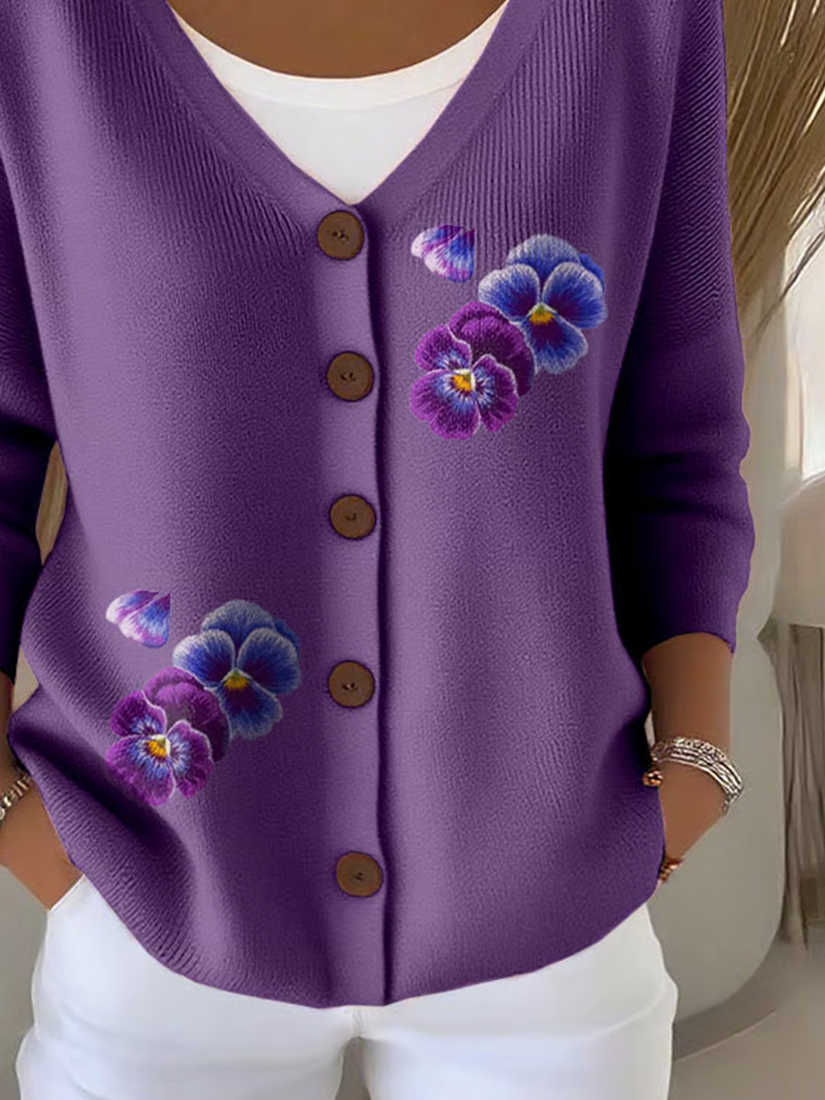 Women Cotton Floral Long Sleeve Comfy Casual Cardigan