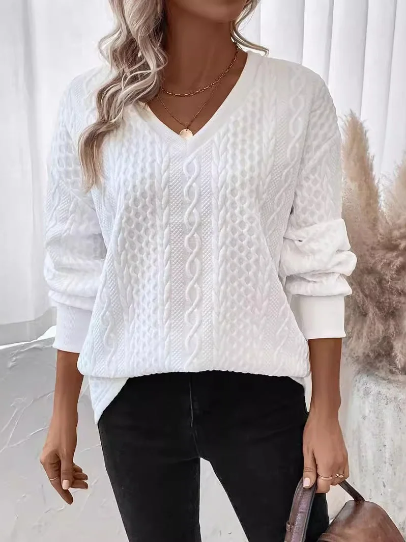 Vintage V Neck Geometric Sweatshirt Jacquard
