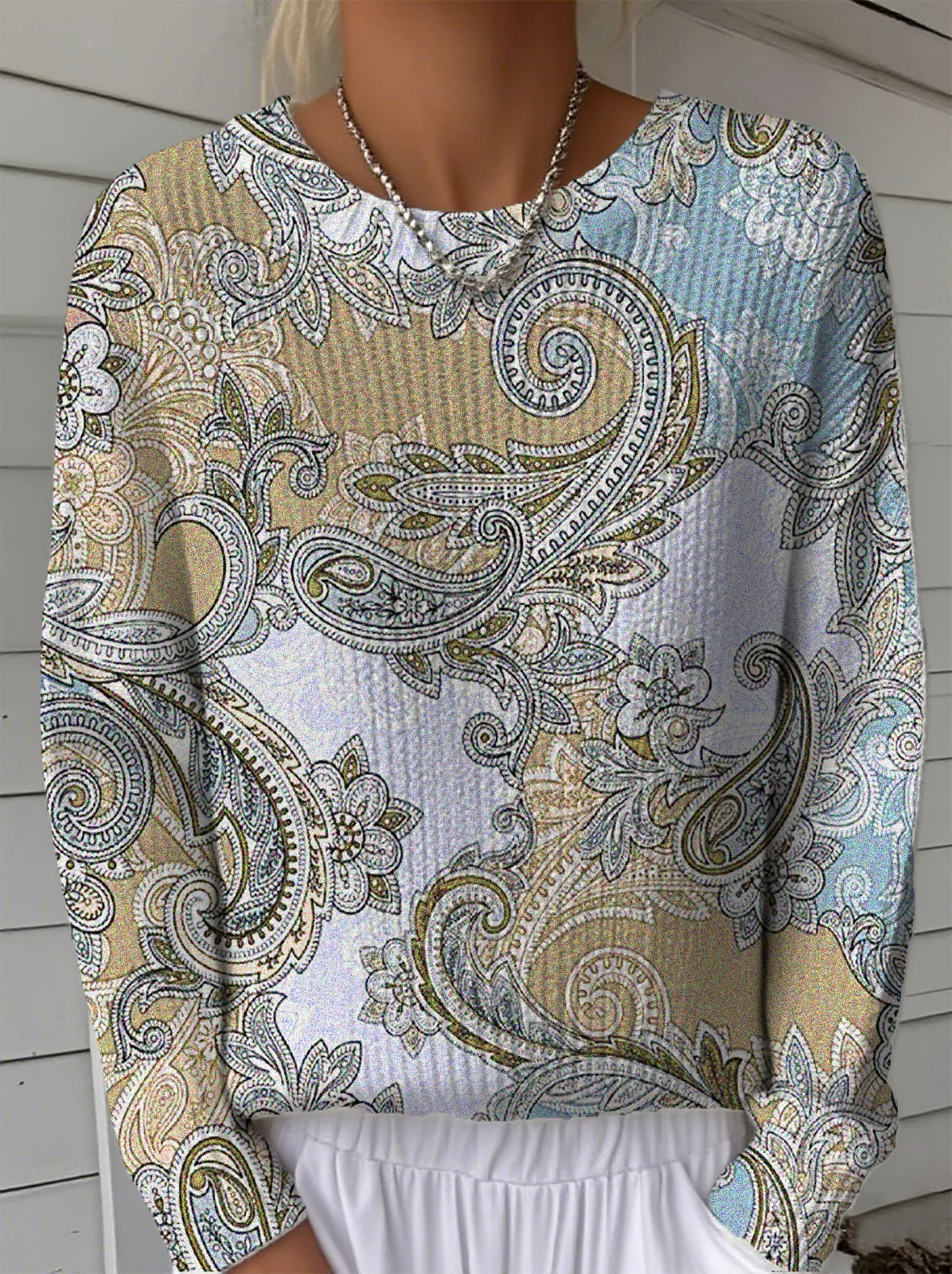 Women Paisley Long Sleeve Comfy Vintage Sweater