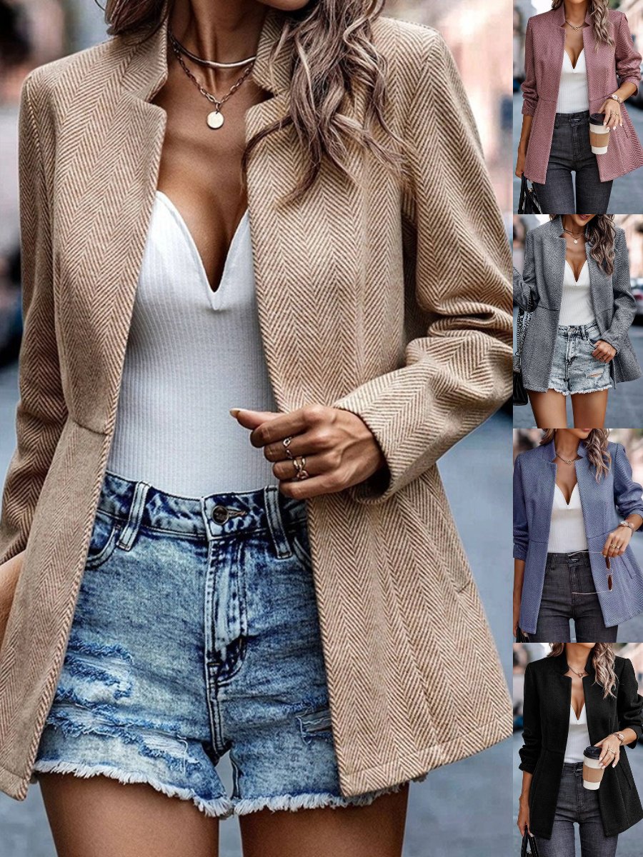 Women Spring/Fall Outerwear Casual Split Joint Geometric Long Sleeve Shawl Collar Jacket