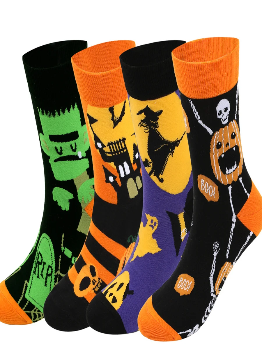 Halloween Plus Size Cotton Socks Autumn And Winter New Witch Pumpkin Castle Mid-tube Socks