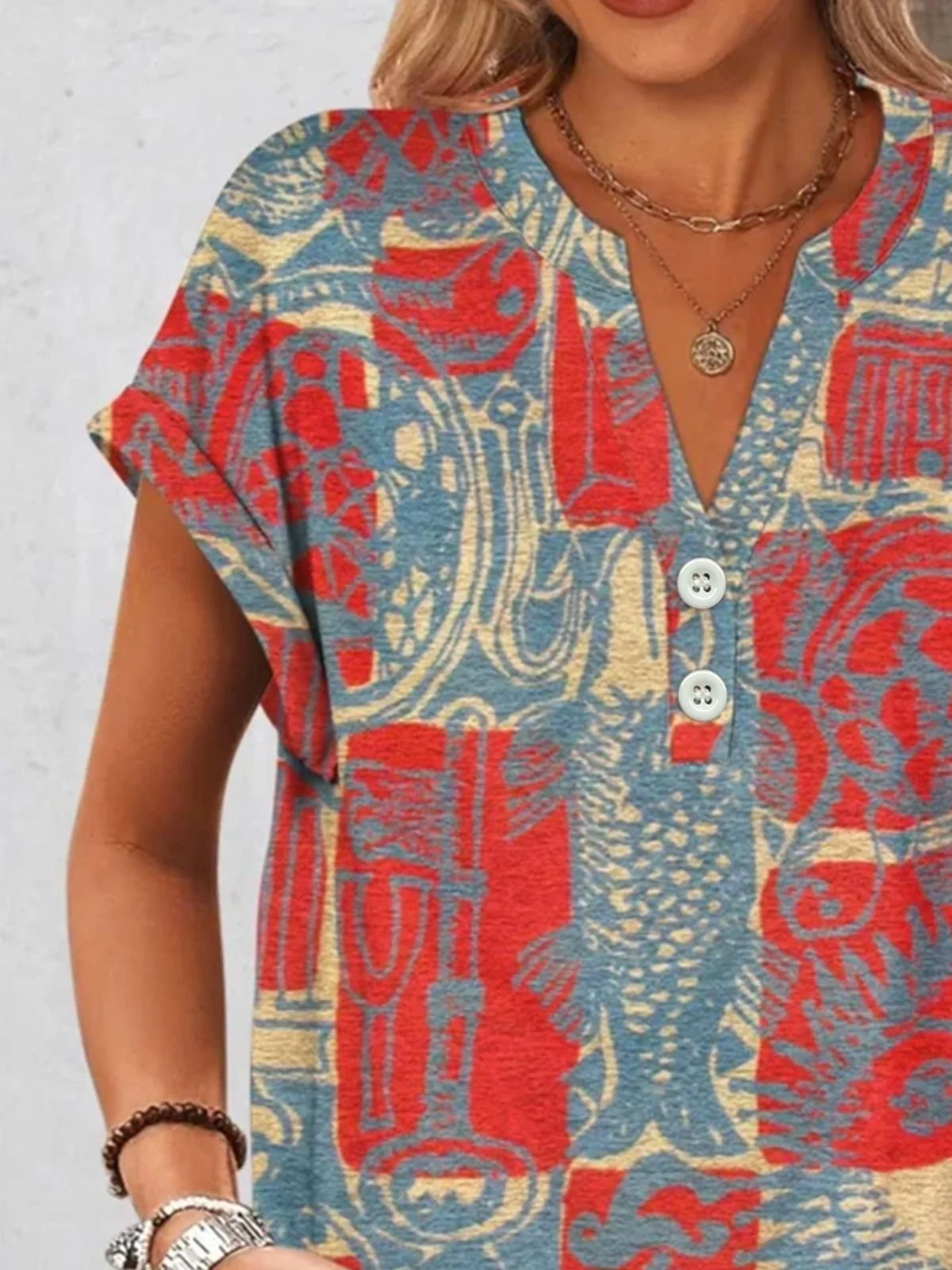 Casual Art Painting V Neck Short Sleeve Comfy Cotton T-shirt