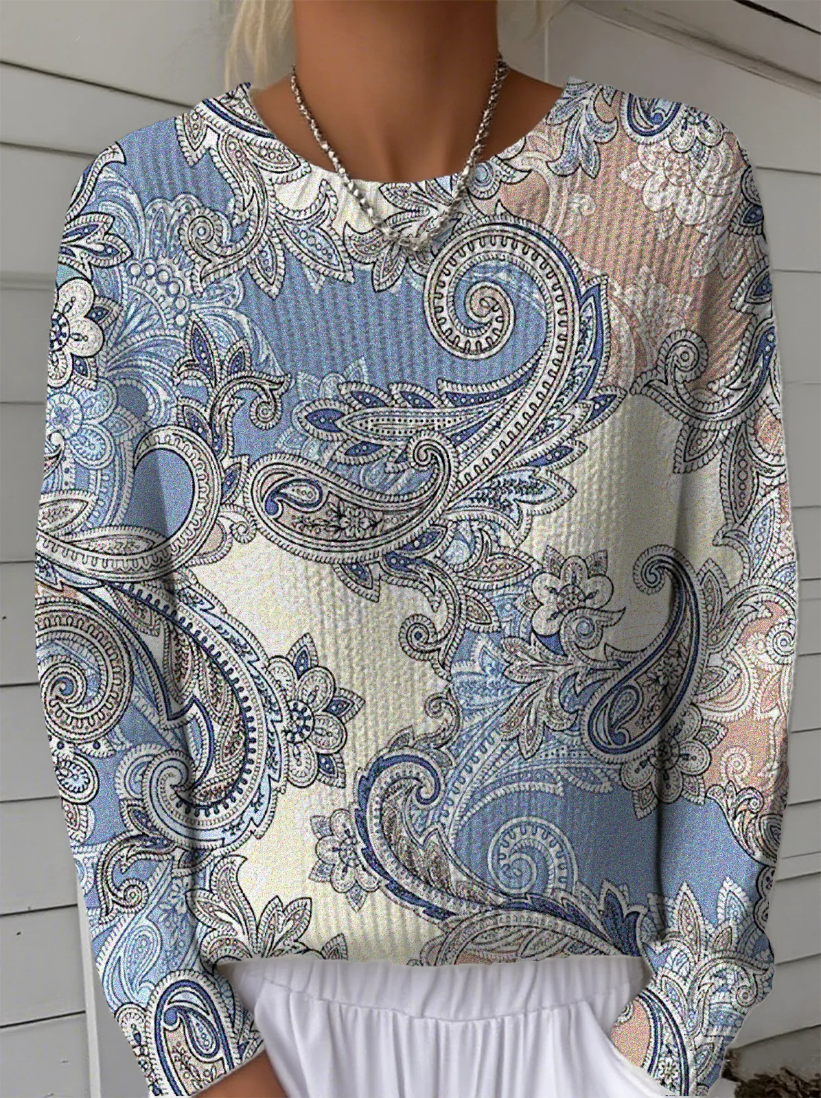 Women Paisley Long Sleeve Comfy Vintage Sweater