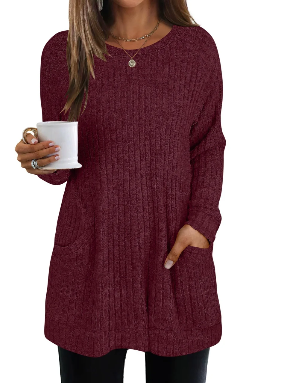 Casual Plain Crew Neck Long Sleeve T-shirt