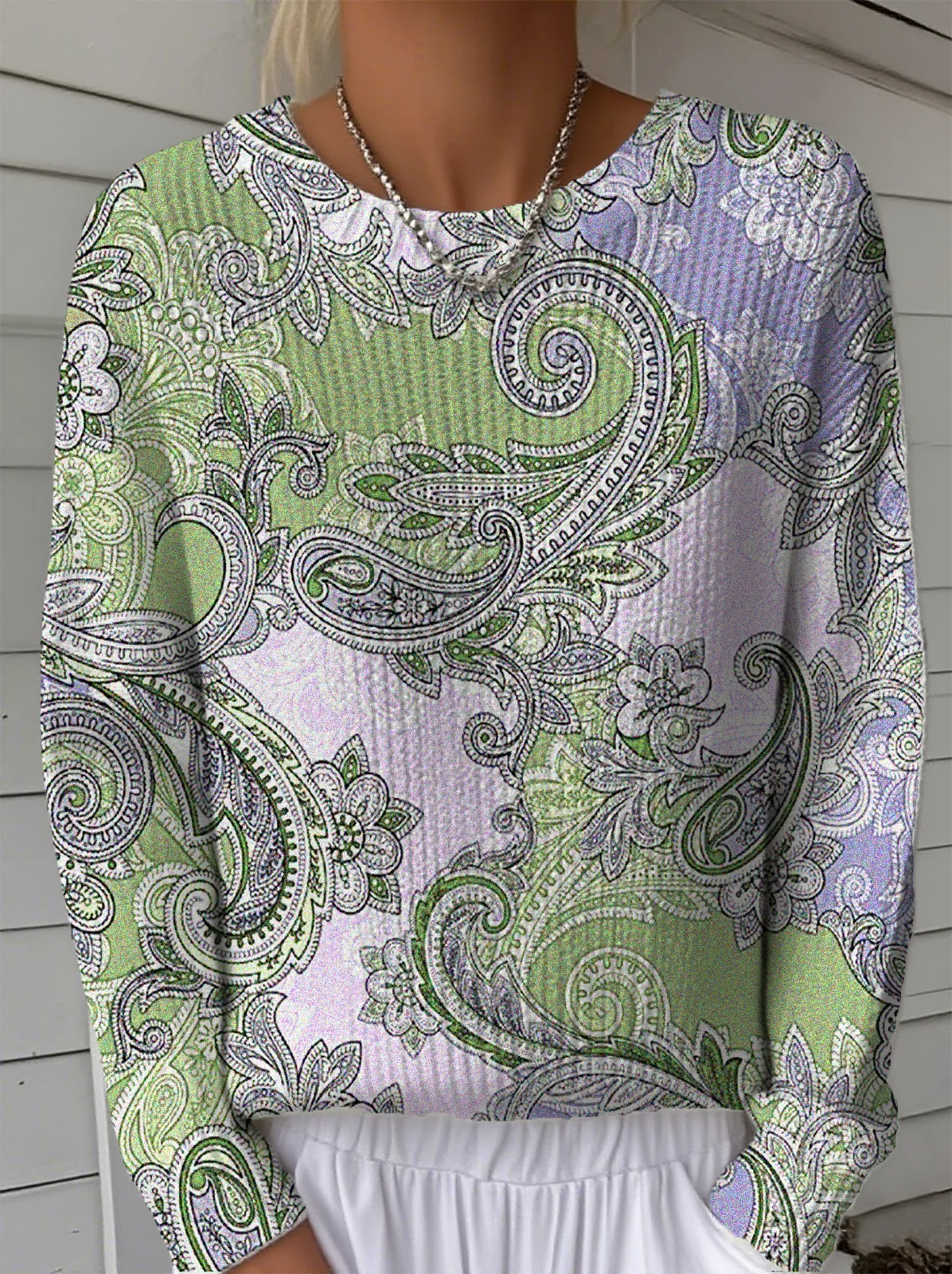 Women Paisley Long Sleeve Comfy Vintage Sweater