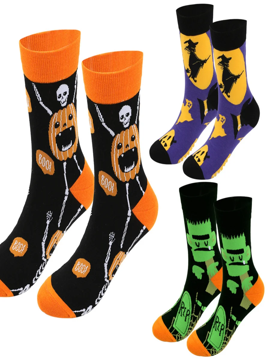 Halloween Plus Size Cotton Socks Autumn And Winter New Witch Pumpkin Castle Mid-tube Socks